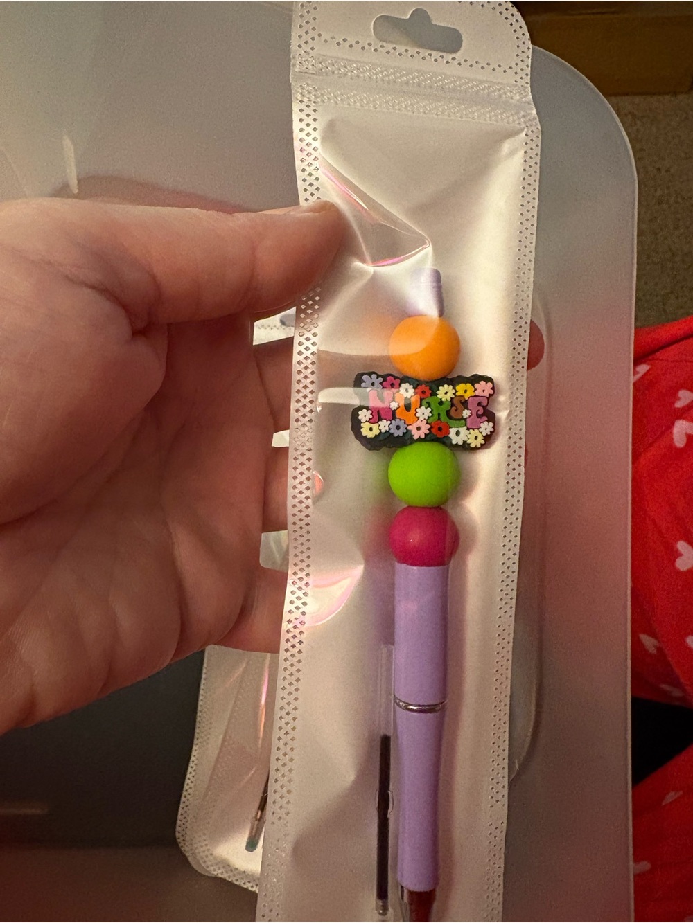 Kids Colorful Bead Pen with Flower Charm - Purple, Orange, Green, Pink